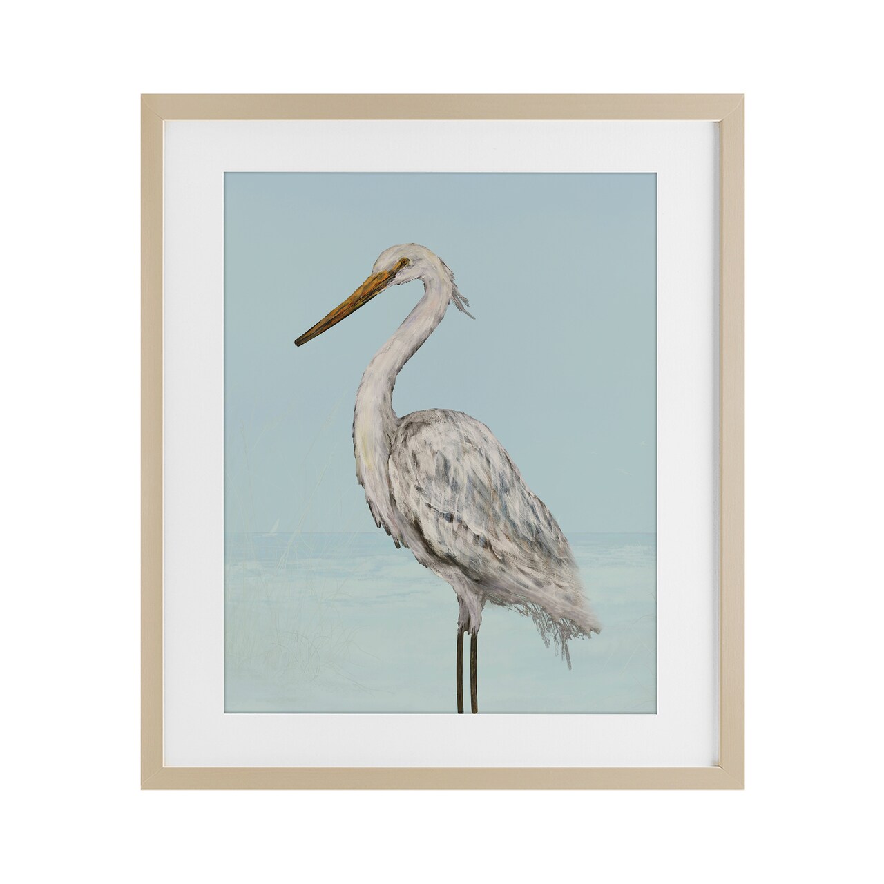 Stupell Industries Coastal Heron Muted Blue Framed Print Under Glass, design by Julie DeRice